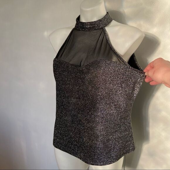 Shein Mesh Insert Glitter Halter top NYE Holiday - Picture 5 of 11